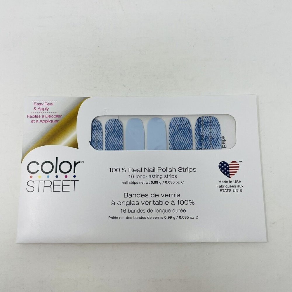 Color Street 100% Real Nail Polish Strips Blue Jean Baby Printed‎ Art Design